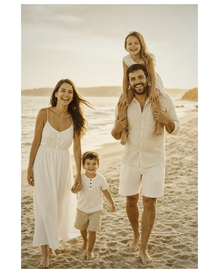 A family photo exported with SnipSimple's Instagram portrait preset (white border, 4:5) and the Vintage filter
